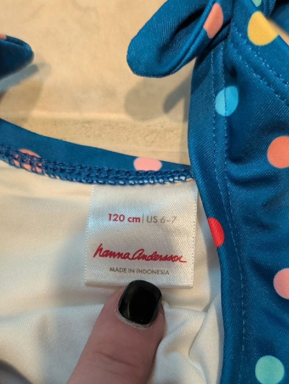 Hanna Andersson Navy Colorful Polka Dot One-Piece Swimsuit with Tie Straps